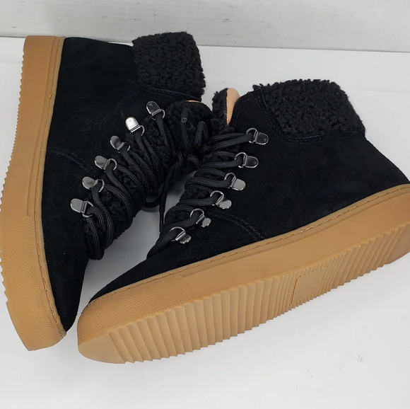 Susina Womens Black Suede Faux Fur Lace Up Ankle Booties Sz 8M - Picture 6 of 9